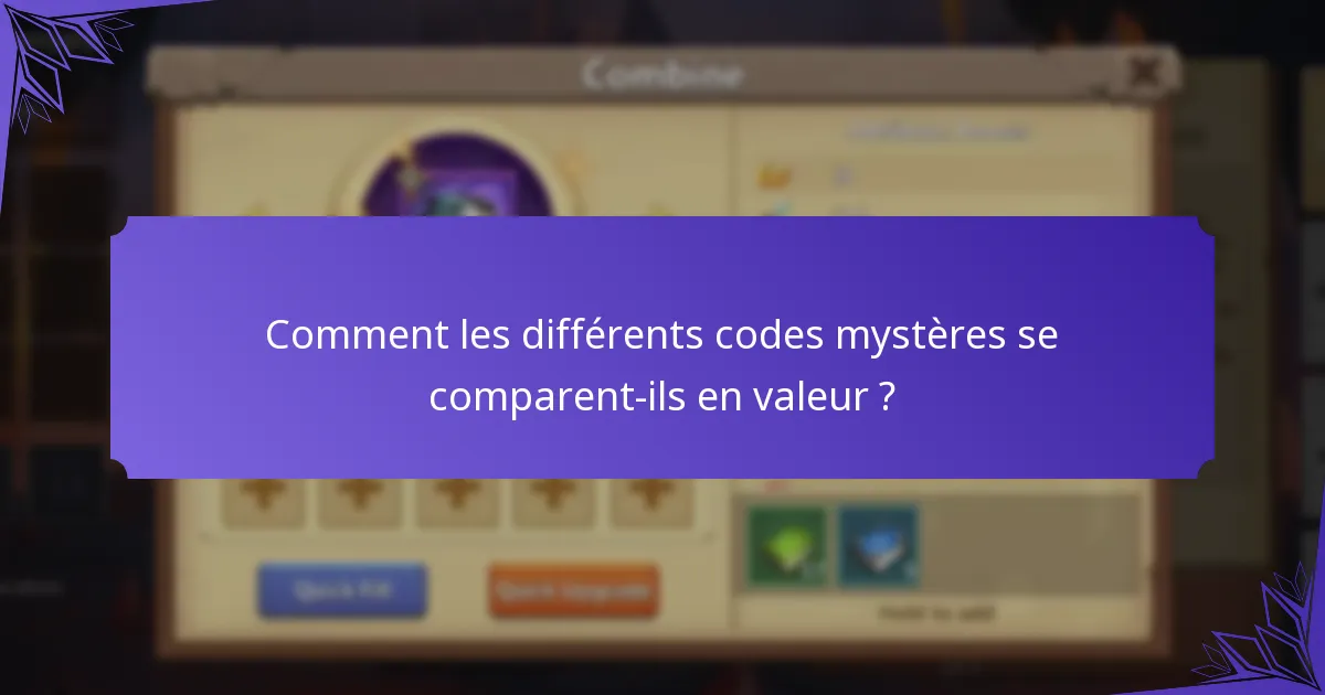 Quels codes mystères sont actuellement actifs ?