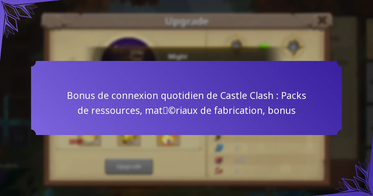 Bonus de connexion quotidien de Castle Clash : Packs de ressources, matériaux de fabrication, bonus