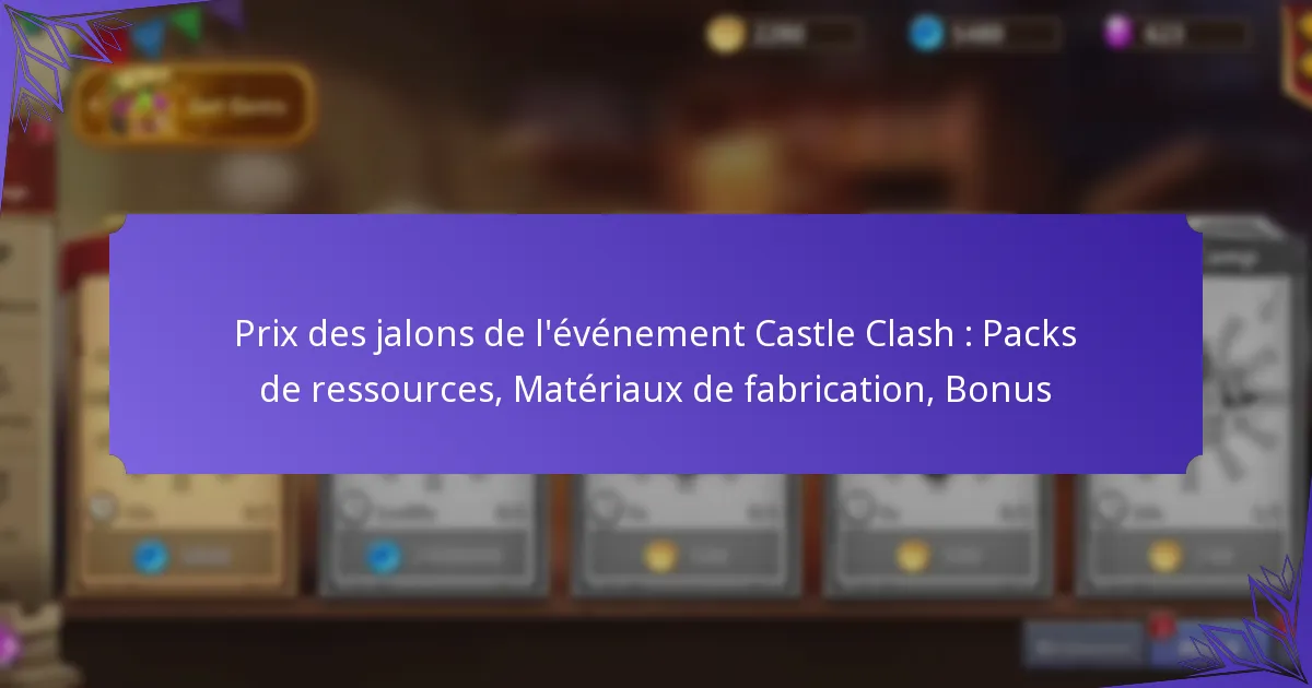 Prix des jalons de l’événement Castle Clash : Packs de ressources, Matériaux de fabrication, Bonus