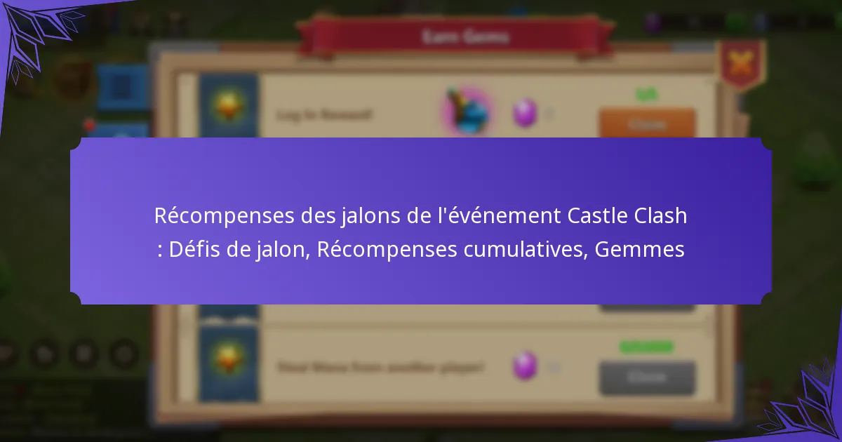 Récompenses des jalons de l’événement Castle Clash : Défis de jalon, Récompenses cumulatives, Gemmes